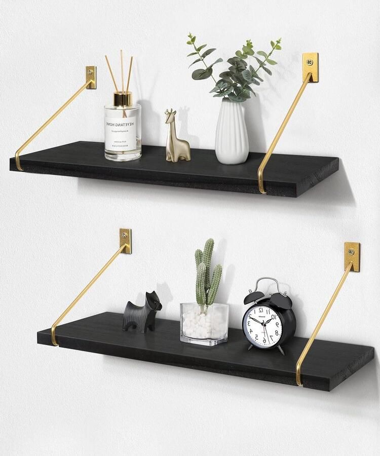 Zwarte zwevende planken wandmontage multifunctioneel 2 stuks zwart grenen