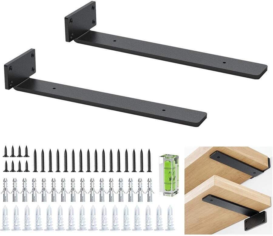 Zwarte zwevende plankhouders Robuust 30 cm Metalen