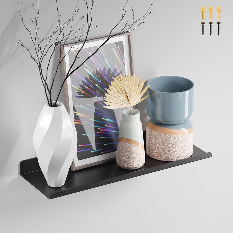 Zwevende Wandplank Metaal 30 cm Breed Zwart 10 kg Draagvermogen Voor Woonkamer Keuken Slaapkamer Kantoor