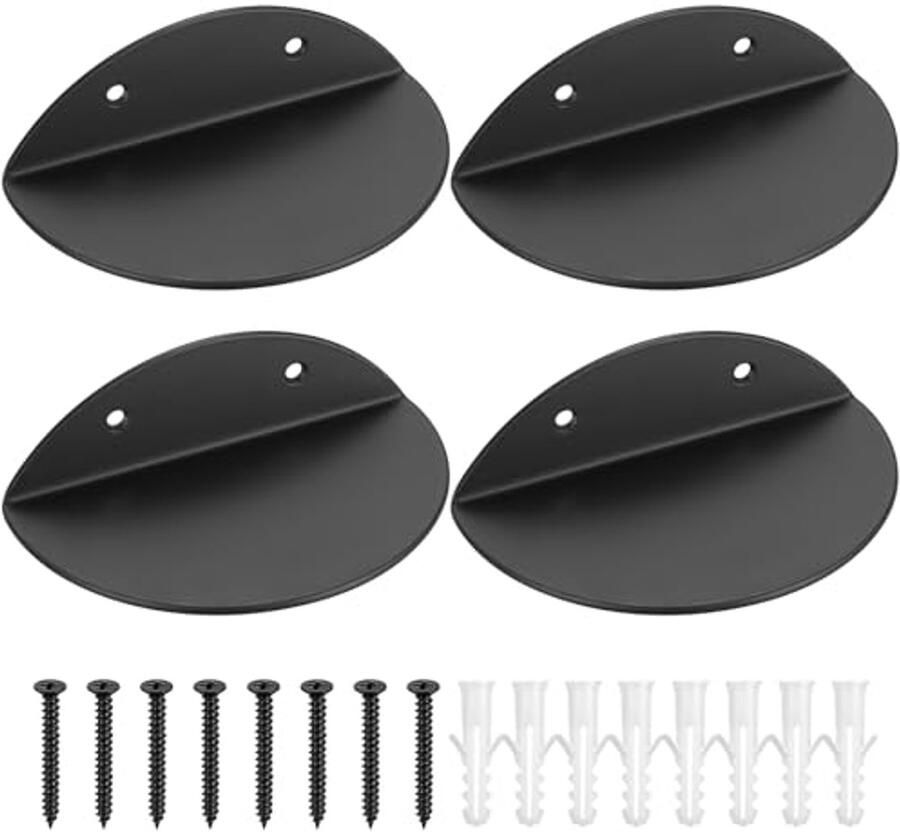 Set van 4 Zwarte Zwevende Wandplanken Halfronde Boekenplanken van Metaal voor Badkamer Kantoor en Slaapkamer