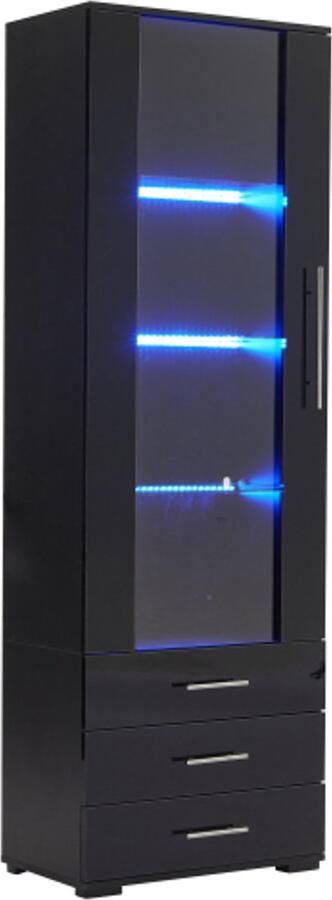 Zwartte hoogglans vitrinekast glazen vitrinekast staande vitrinekast met ledverlichting verticale vitrinekast met 3 laden 60x35x180cm