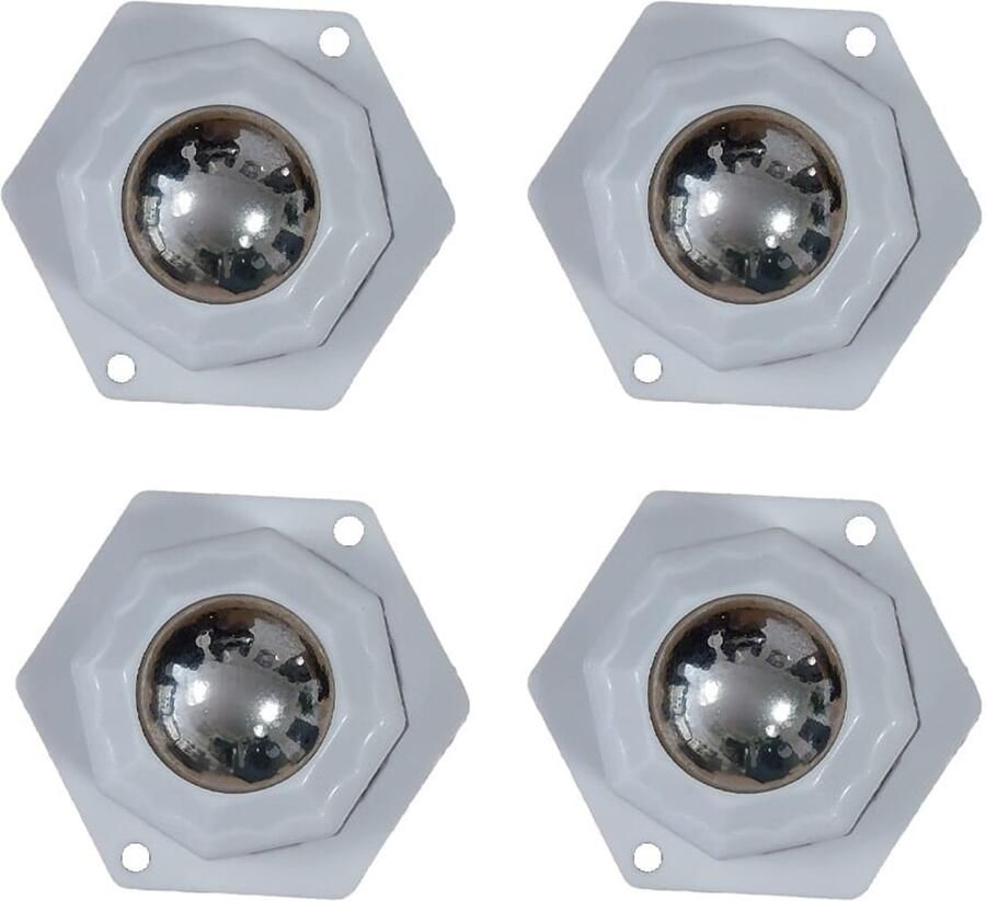 Zwenkwielen set van 4 Zeshoek RVS Zelfklevende meubelwielen voor onder meubels en opbergdozen Wit