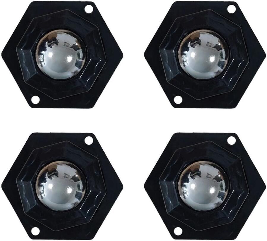 Zwenkwielen set van 4 Zeshoek RVS Zelfklevende meubelwielen voor onder meubels en opbergdozen Zwart