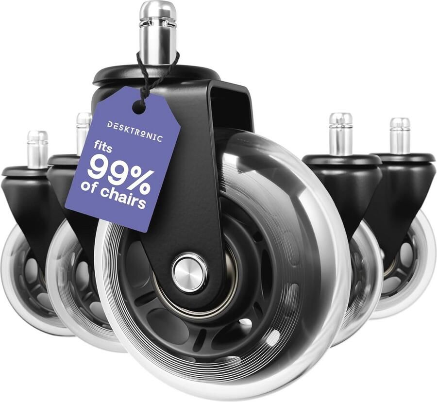 Zwenkwielen Set van 5 – Rubberen Vervangwielen voor Bureaustoelen en Meubels – Soepel en Duurzaam – 250kg Capaciteit – Veilig voor Alle Vloeren