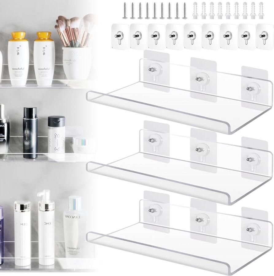 Zwevend Acryl Wandplank 3 Stuks 30 cm Keukenrek Boekenkast Badkamerplank Wandplanken & -rekken
