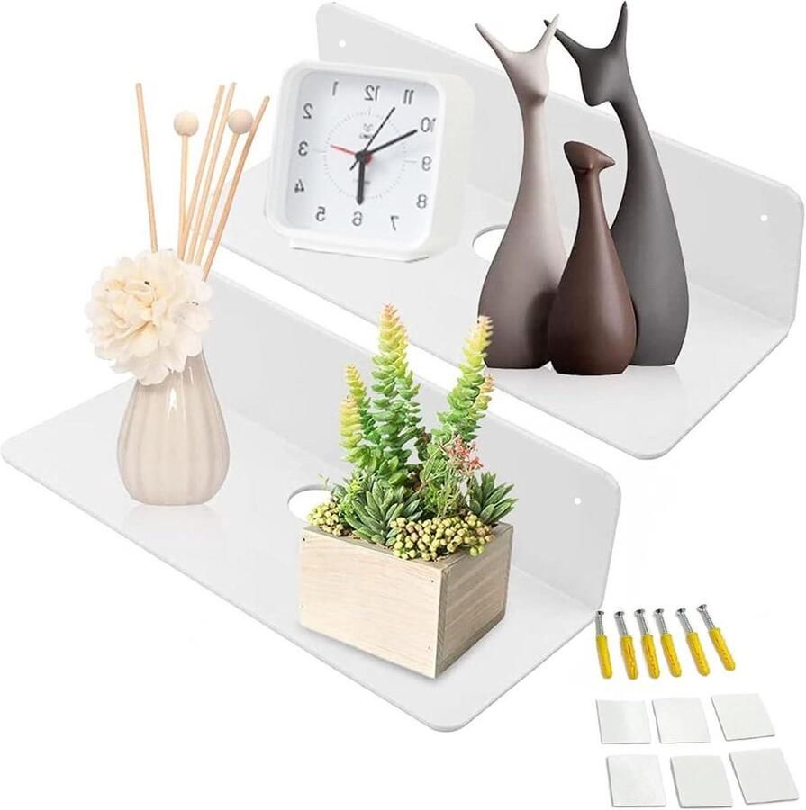 Zwevend acryl wandplank wit eenvoudig uit te breiden 2 stuks slaapkamer woonkamer badkamer keuken Wandplanken & -rekken