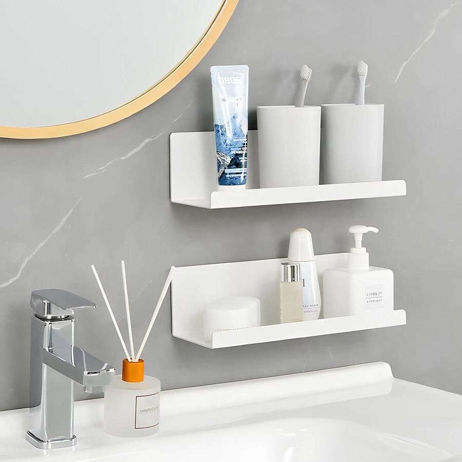 Zwevend acryl wandrek wit set van 2 badkamer keuken kruidenrek 10 cm diepte 30 cm breedte planken zonder boren