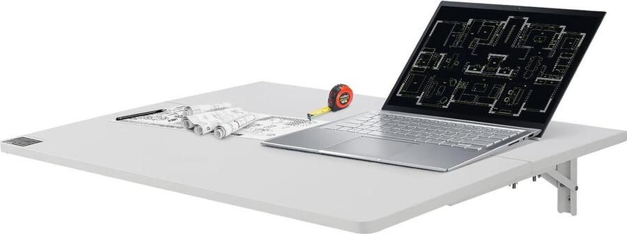 Zwevend bureau 800 x 600 x 101 mm Klaptafel aan de muur met ijzeren standaard Thuiskantoor Eetkamer Wasruimte Wit klaptafel wandmontage