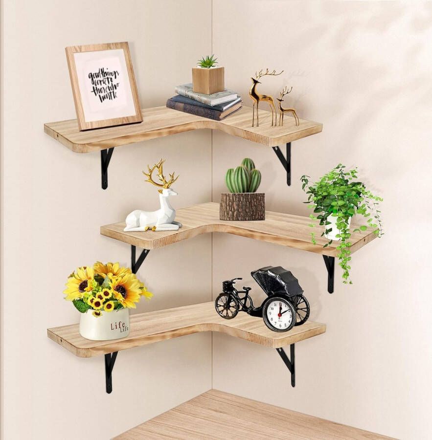 Zwevend hoekwandrek van hoogwaardig grenenhout wandrek praktisch houten rek voor keuken kantoor en woonkamer stijlvol wandrek voor boeken en decoratie