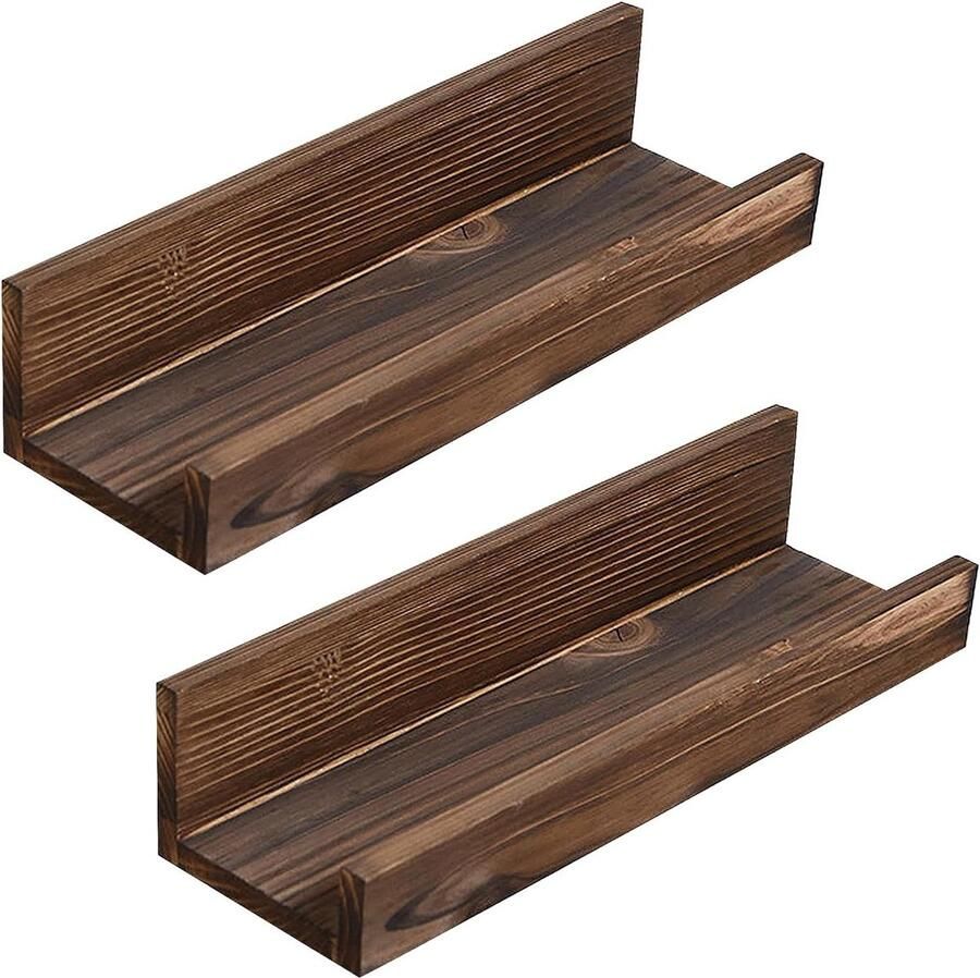 Zwevend houten wandrek zonder boren U-vorm rustiek hangrek Woonkamer fotolijsten hout Keuken set van 2