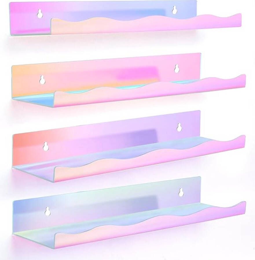 Zwevend Iriserende Planken [4 Pak] Regenboog Acryl Planken voor Muur Display Planken Set voor Toys Collectebles Decoratieve Hangende Planken voor Badkamer Babykamer 40 cm Lang