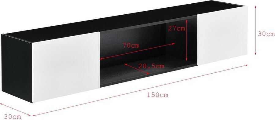 Inandoutdoormatch Zwevend Kast Jutta met LED verlichting 150x30x30 cm Spaanplaat Zwart Wit Hoogglans Blauw - Foto 2