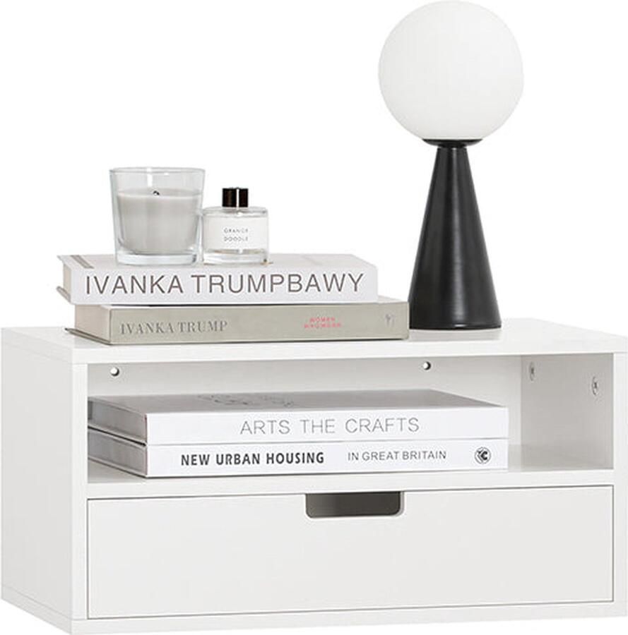 Rootz Living Rootz Zwevend nachtkastje Aan de muur gemonteerde opbergruimte Compact ontwerp Geïntegreerde ladestoppers Eenvoudige montage 45 cm x 22 cm x 25 cm