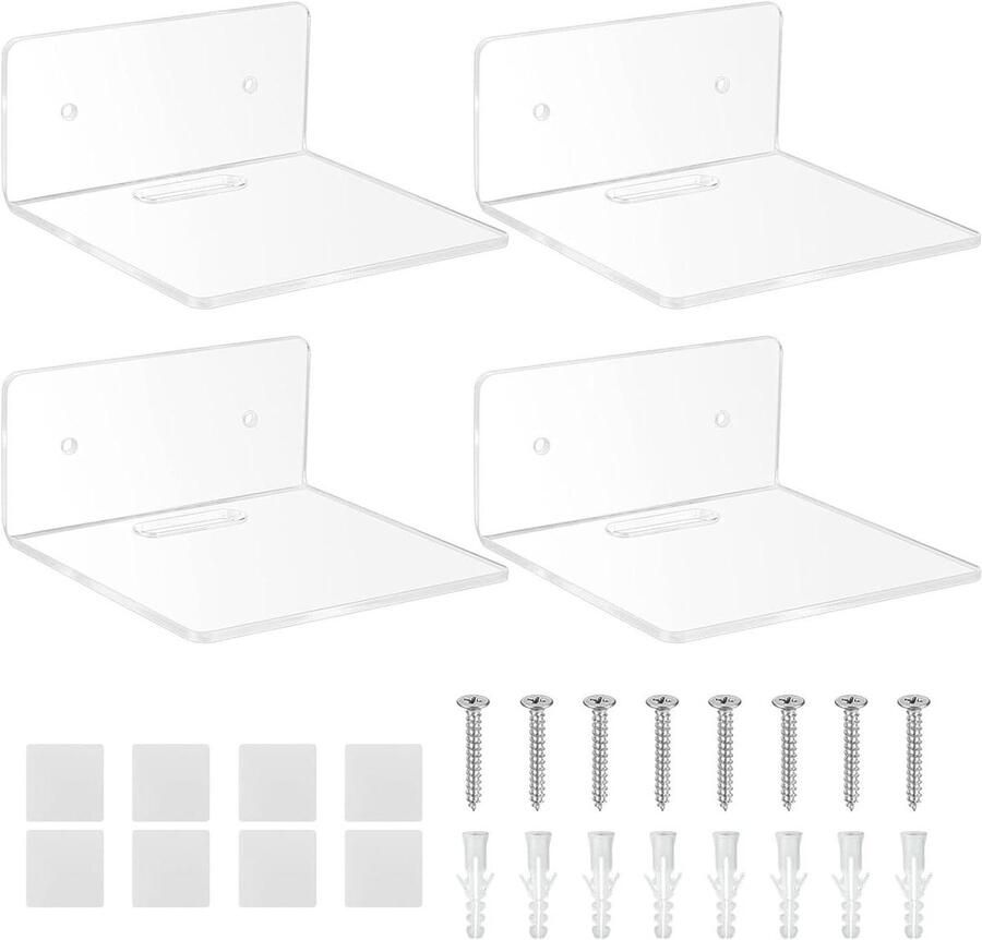 Zwevend rek 4 stuks transparante Acryl wandplanken Onzichtbare boekenkast voor badkamer woonkamer en kantoor