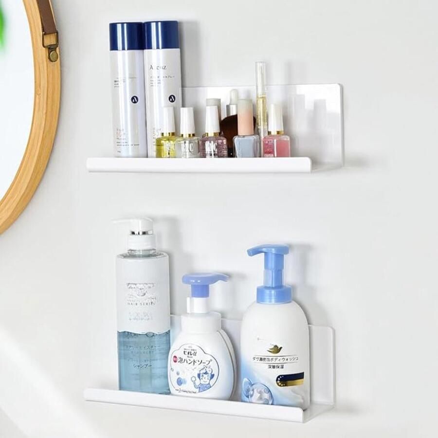 Zwevend rek muur acryl wandrek wit set van 2 voor badkamer en keuken drijvend keukenrek zonder boren kruidenrek aan de muur diepte 10 cm x breedte 30 cm planken zonder boren - Foto 2