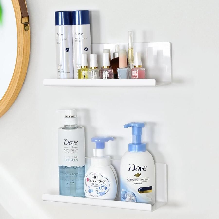 Zwevend rek Wandacryl Wandplank Wit Set van 2 voor badkamer en keuken Zwevend keukenrek zonder boren