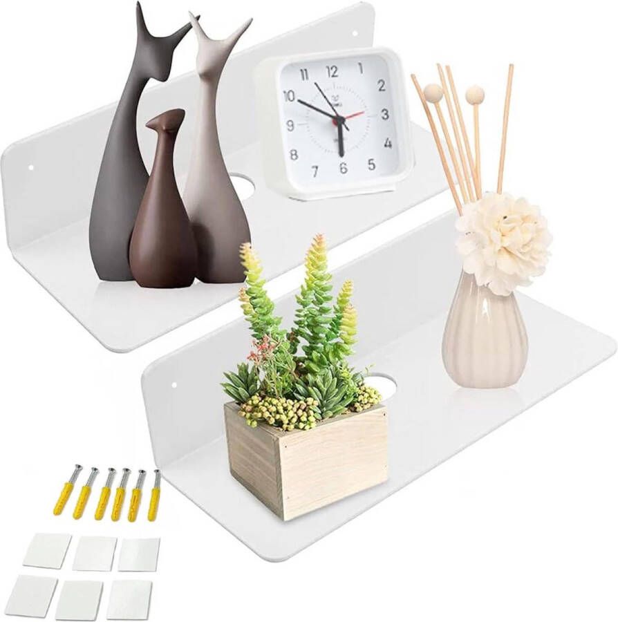 Zwevend rek wandplank zonder boren eenvoudig uit te breiden acryl wandplank wit 2 stuks voor slaapkamer plank voor woonkamer badkamer keuken slaapkamer wandplank