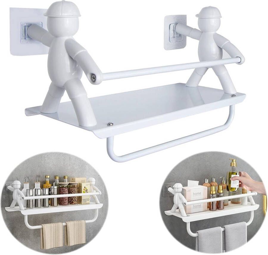 Zwevend rek wandrek badkamerrek zonder boren badkamerrek wandrek wandopslag wandrek wandmontage doucheplank make-up-organizer kruidenrek wit