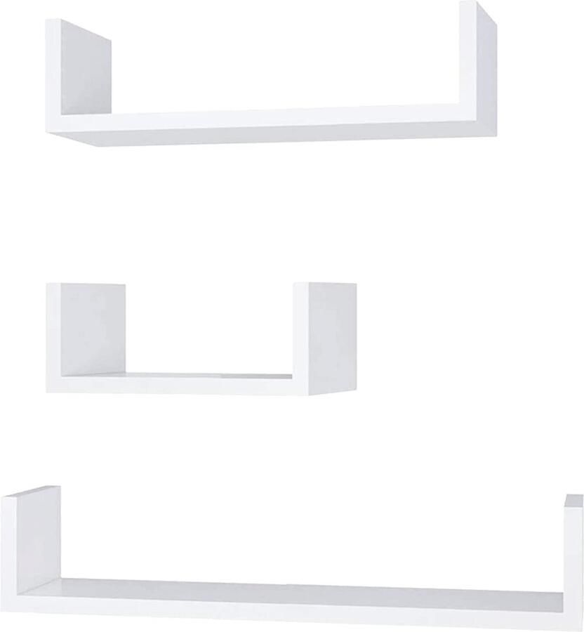 Zwevend U-vorm Rek Wandplanken 3 Stuks Wit Decoratief