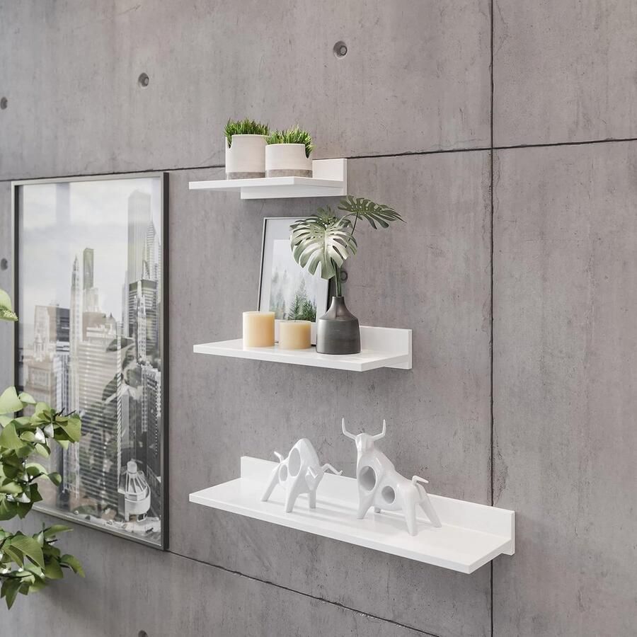 Zwevend Wandrek 30 x 8 x 19 cm Multifuntioneel Fotorek en Boekenrek in Mat Wit - Foto 2