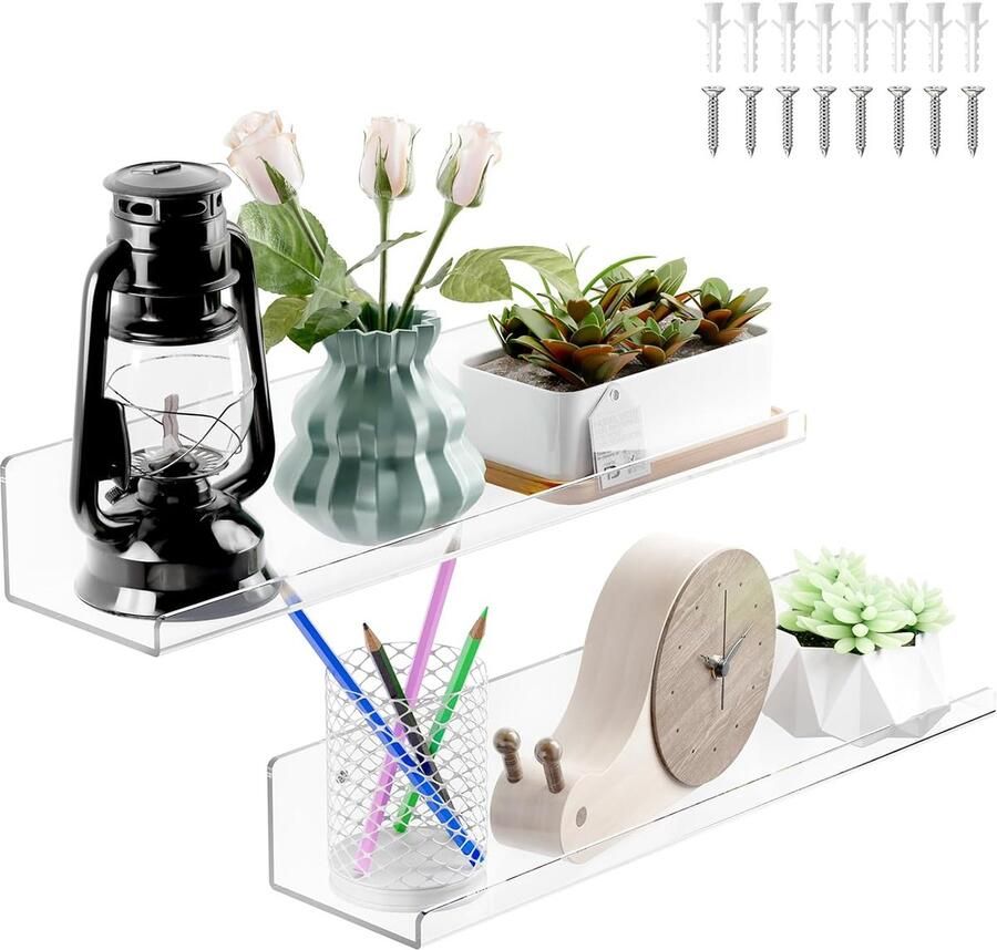 Zwevend wandrek 38 cm breed set van 2 transparant