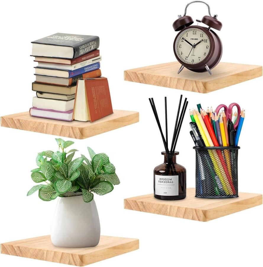 Zwevend wandrek 4 stuks houten planken decoratie slaapkamer woonkamer keuken