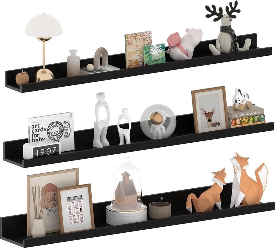 Zwevend Wandrek 90 cm Fotolijst voor Woonkamer Keuken Kinderkamer Slaapkamer & Kantoor 3 Stuks Verschillende Maten (Zwart)