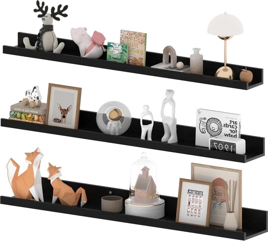 Zwevend wandrek 90 cm voor woonkamer keuken Fotolijst kinderkamer slaapkamer kantoor Set van 3 Wand met verschillende maten Zwart