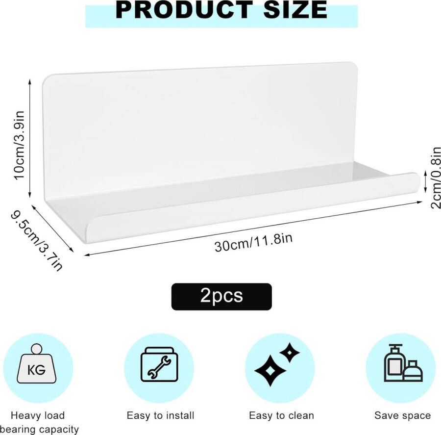 Zwevend wandrek acryl wandrek wit set van 2 voor badkamer en keuken zwevend keukenrek zonder boren kruidenrek muur diepte 10 cm x breedte 30 cm planken zonder boren
