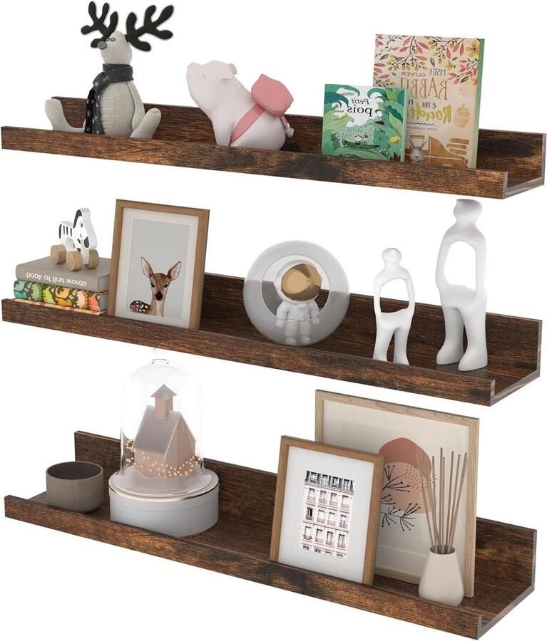 Zwevend wandrek fotolijst 60 cm voor woonkamer keuken kinderkamer slaapkamer kantoor set van 3 bruin verschillende maten