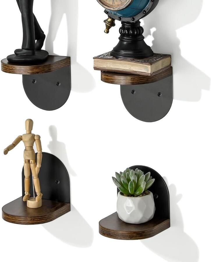 Zwevend Wandrek Hout en IJzer 1 stuk Matzwart