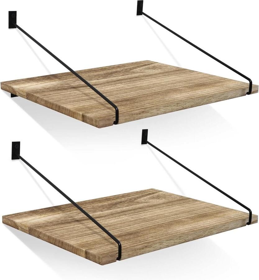 Zwevend Wandrek Hout Geschikt voor keuken en woonkamer Set van 2 Rustiek
