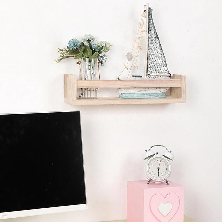 Zwevend wandrek houten planken opbergrek voor speelgoed en keuken specerijen 42 cm x 10 cm x 89 cm set van 2 planken