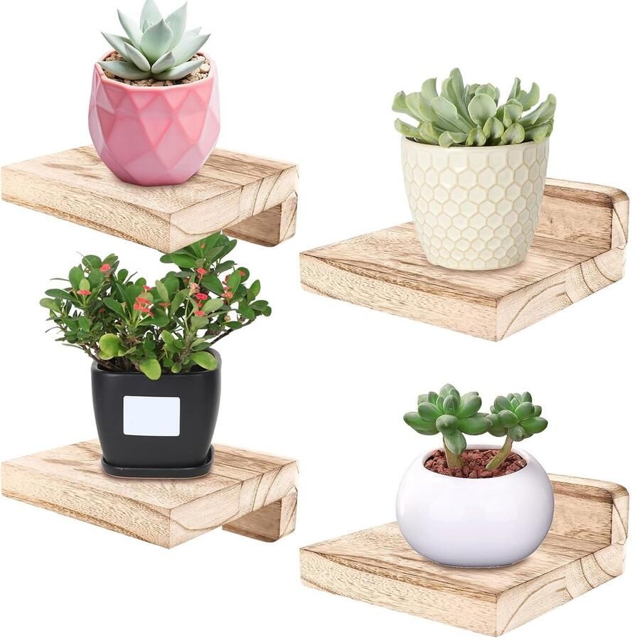 Zwevend wandrek massief hout set van 4 compact