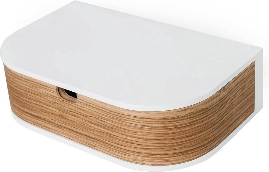 Zwevend wandrek met 2 laden modern en praktisch 1 stuk wit eiken hout