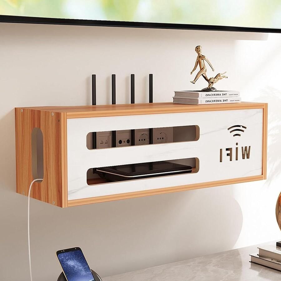 Zwevend wandrek met grote capaciteit voor wifi-router en kabelopslag inclusief 100 zwarte kabelbinders voor slaapkamer en woonkamer