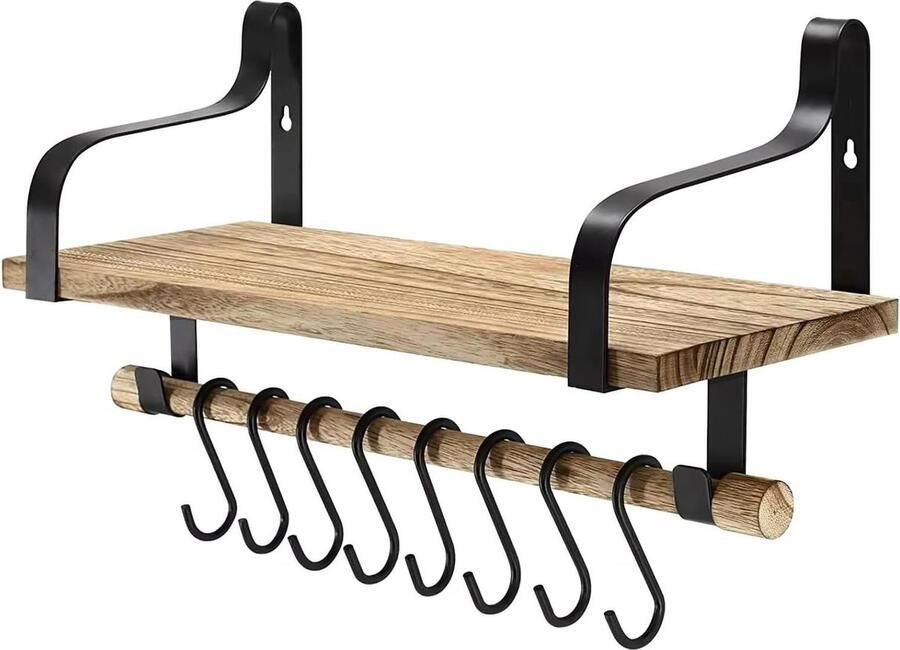 Zwevend Wandrek Rustiek Hout Keuken kruidenrek Haken Industrieel
