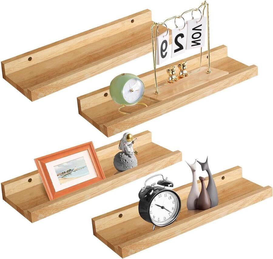 Zwevend Wandrek Set Decoratief en Functioneel 4 Stuks Houtkleur 40 cm