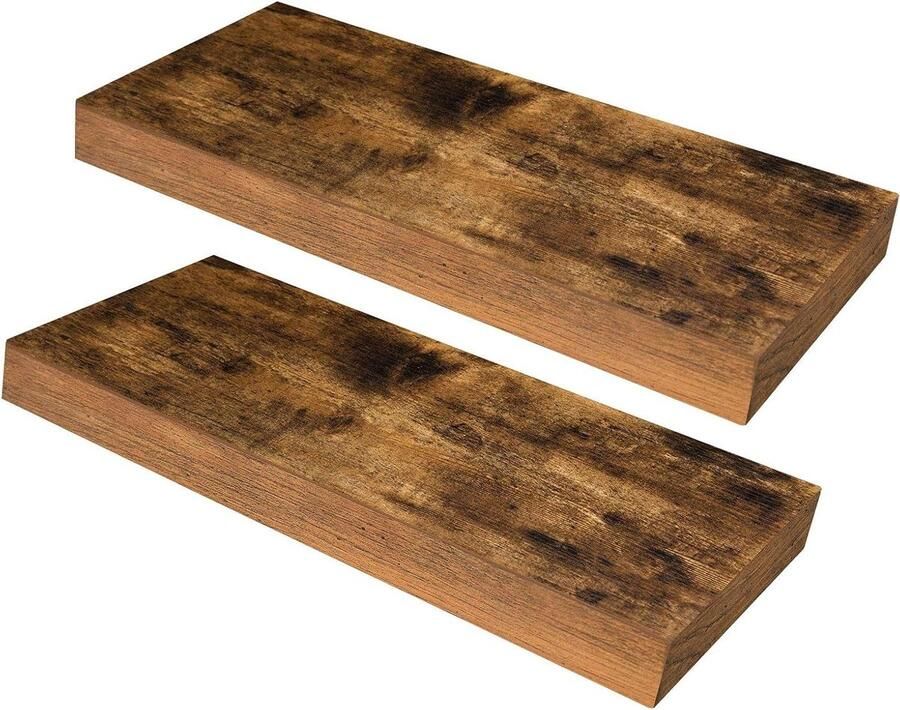Wandrek zwevend rek set van 2 stabiele wandplanken met onzichtbare houders voor slaapkamer keuken kantoor badkamer Rustiek Bruin EBF40BJ01