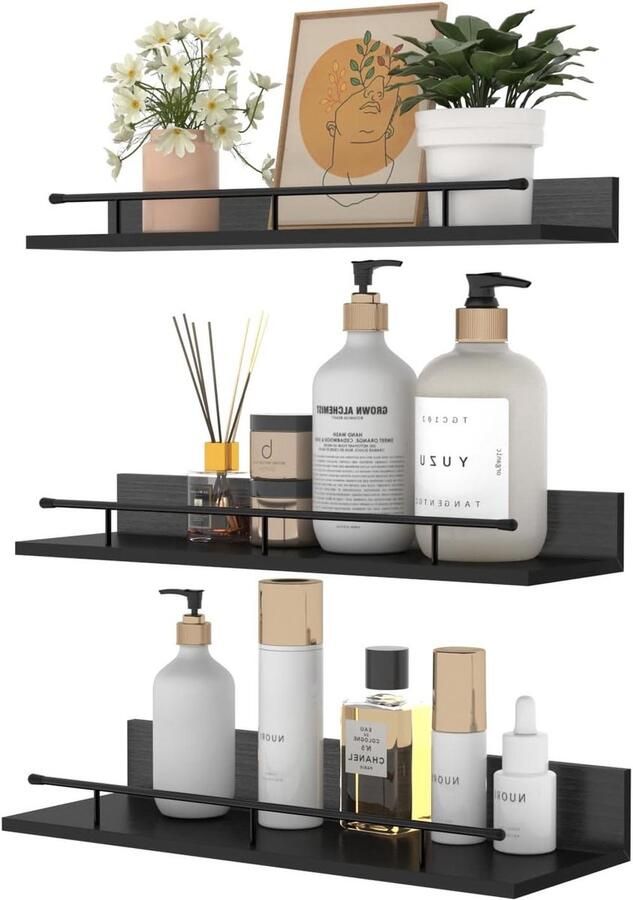 Zwevend Wandrek Set van 3 Zwart Composiethout 40 cm