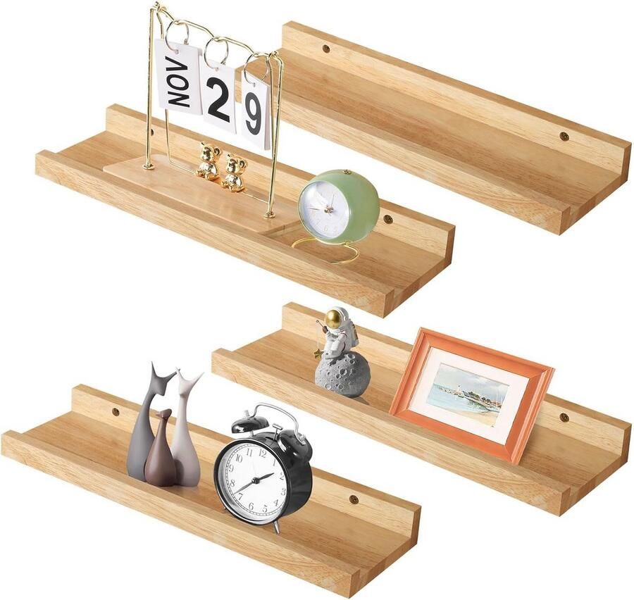 Zwevend Wandrek Set van 4 40 cm Houten Planken voor Fotolijsten en Decoraties