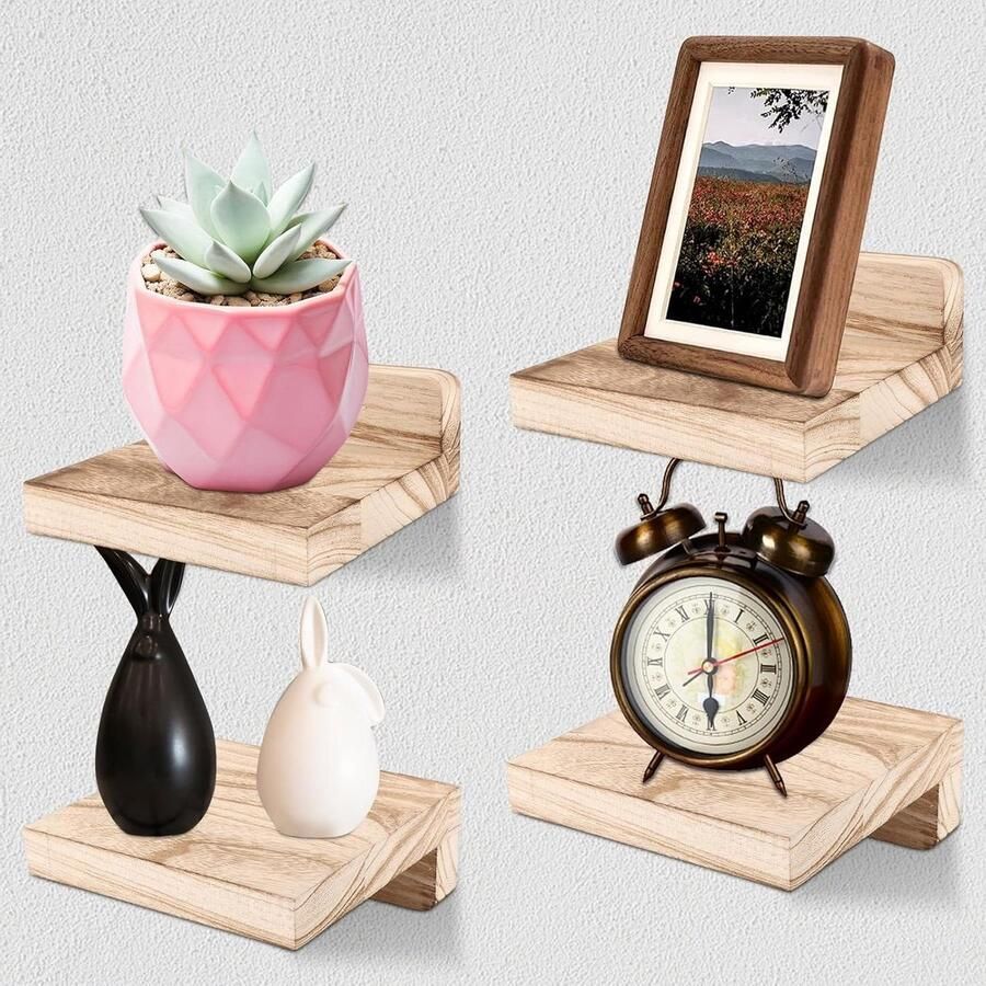 Zwevend wandrek set van 4 houten wandplanken voor decoratie in slaapkamer woonkamer keuken