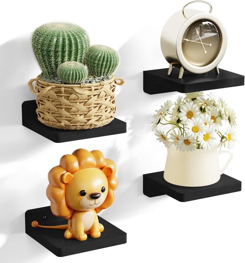 Zwevend Wandrek Set van 4 Mini Houten Planken voor Decoratie in Slaapkamer Woonkamer Badkamer en Keuken