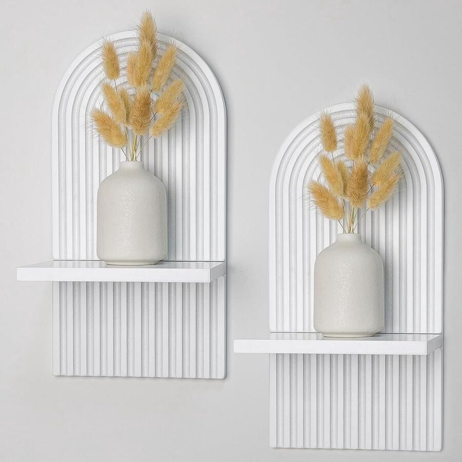 Zwevend wandrek van hout Boheemse stijl 2 stuks Wit Hout