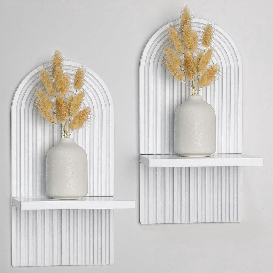 Zwevend Wandrek van Hout Boheemse Stijl 2 Stuks Wit Hout