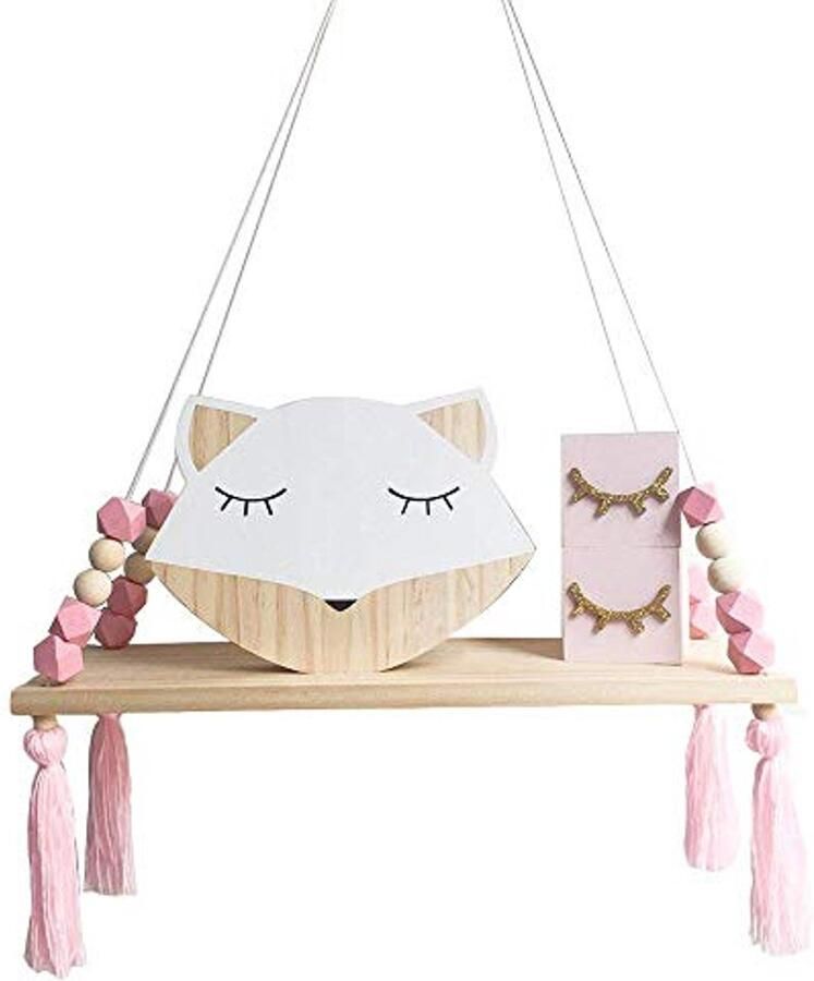 Zwevend Wandrek van Hout met Touwen Scandinavisch Design voor Decoratie en Opslag 38 x 14 cm