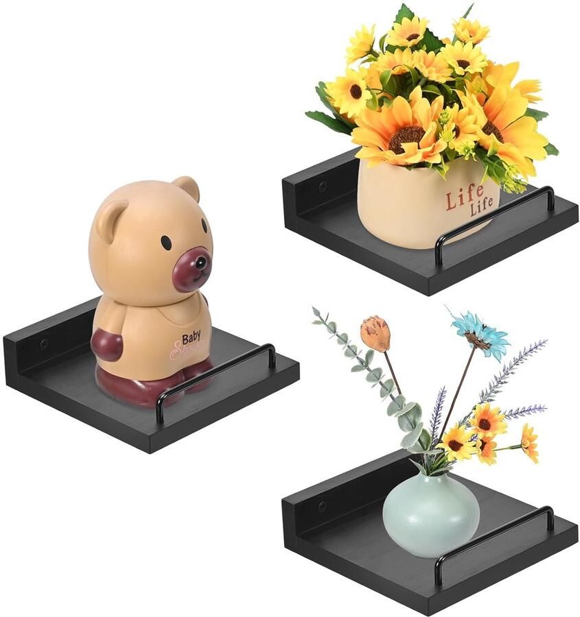 Zwevend wandrek van massief hout ruimtebesparend en veilig set van 3