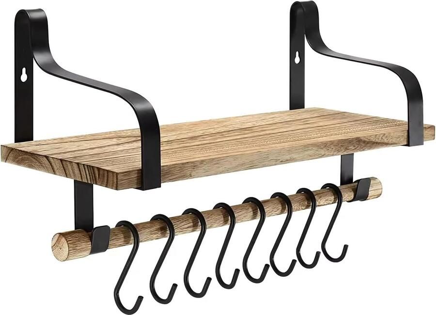 Zwevend wandrek van rustiek hout kruidenrek voor keuken industrieel ontwerp