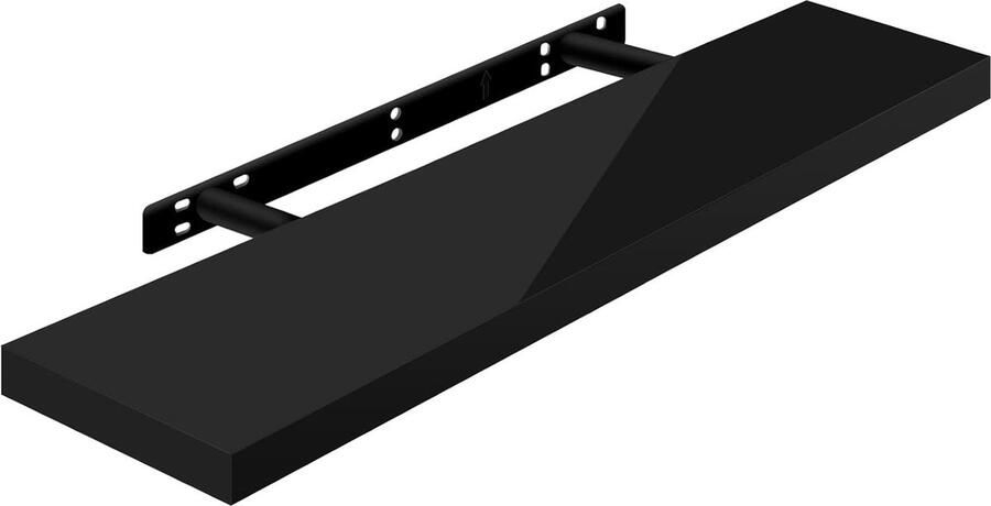 Zwevend wandrek voor cd dvd en boek van hout zwart glanzend 80 x 22 9 x 3 8 cm