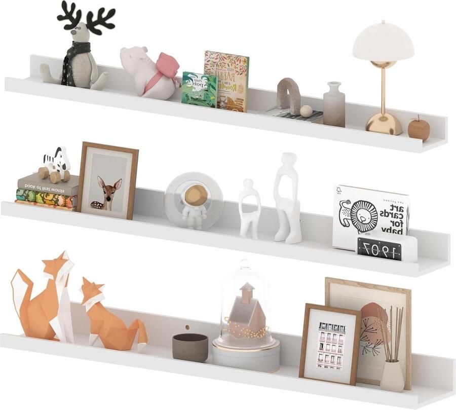 Zwevend wandrek wandplanken voor multifunctioneel gebruik 3 stuks wit hout 90 cm